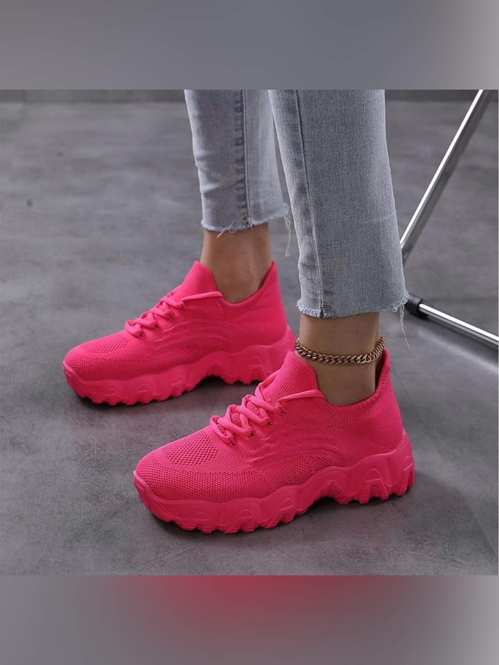 Amazon Women's  casual Bright Pink Chunky Knit Sneakers size 11 - Picture 5 of 14